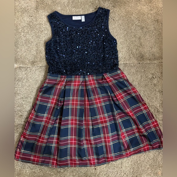 Girls Sequin Plaid Fit And Flare Dress - Tidal - Picture 1 of 4